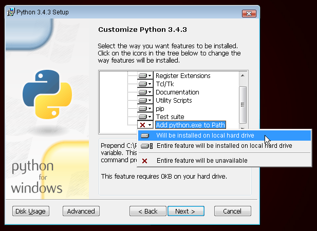 Python'u arama yoluna eklemeyi unutmayın